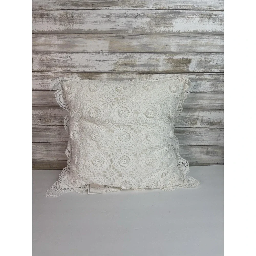 Keeco Vintage Cottagecore Crochet Lace Pillow Set Heart & Square Boho Chic 1995